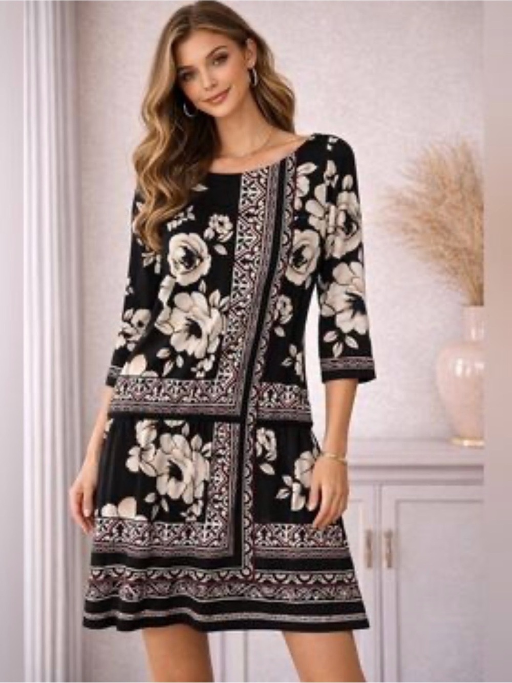 White House Black Market Floral Drop-Waist Chemise Dress Small